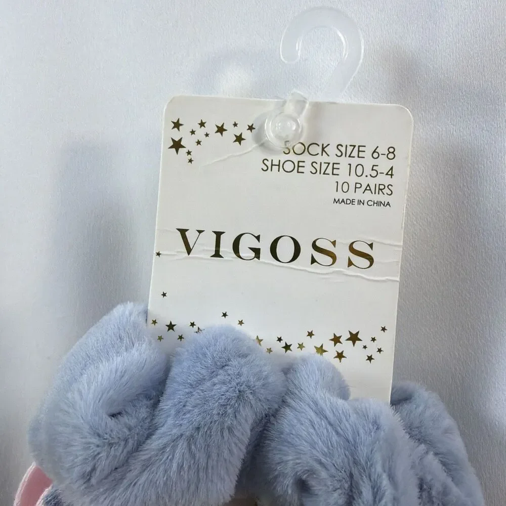 VIGOSS Girls' 10 Pairs of Socks with Blue Hair Tie - Multicolor Sock size 6-8